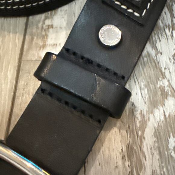 Rag & Bone Mens Black Double Layered Leather 42" Belt Silver Buckle England - Picture 8 of 8